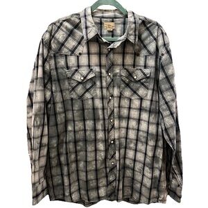 TreVero Pearl Snap Button Down Plaid Men’s Shirt-XL Western Country Rodeo Cotton